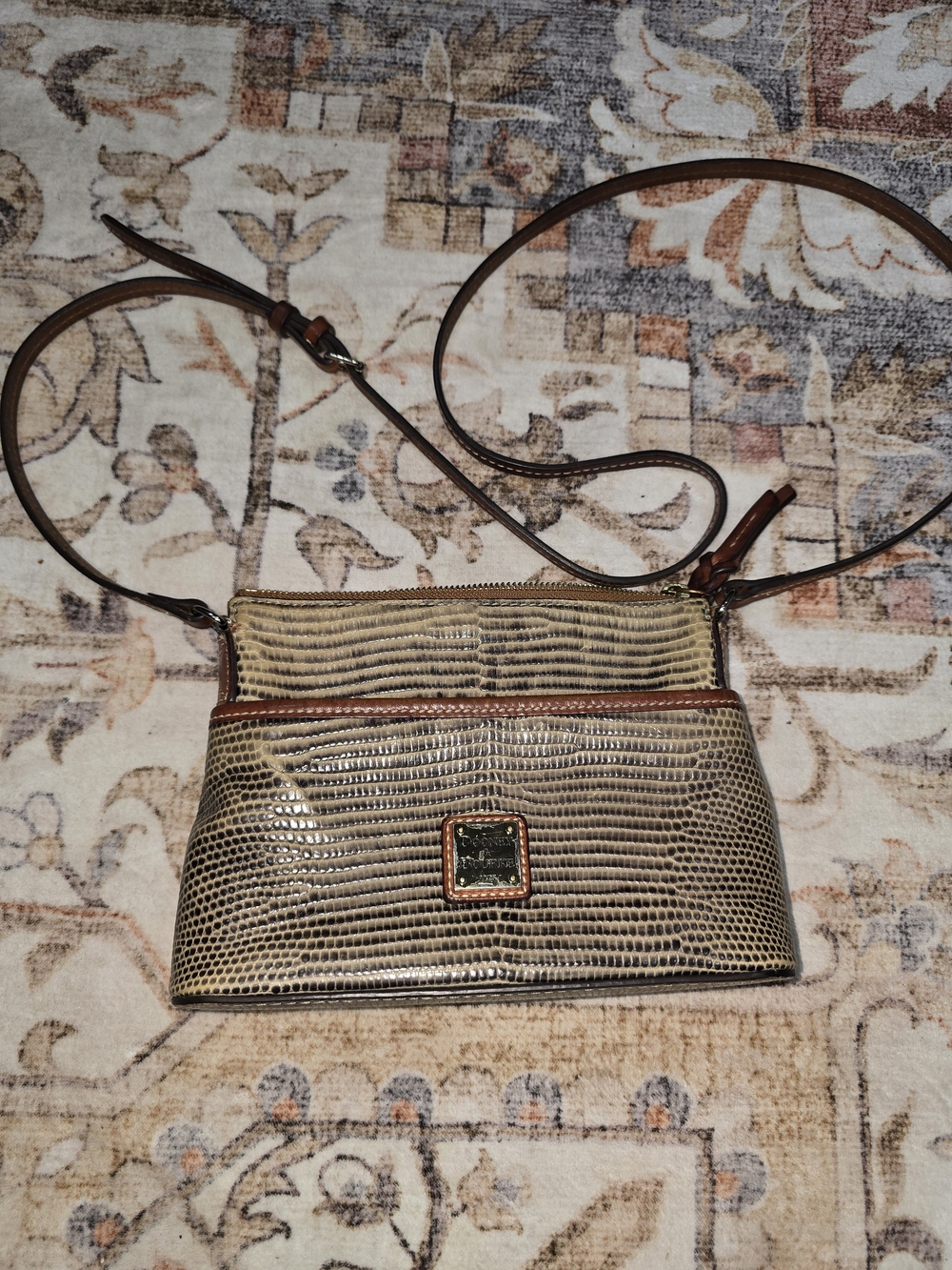 Dooney & Bourke Neutral Lizard-Embossed Crossbody Pouchette with Leather Trim